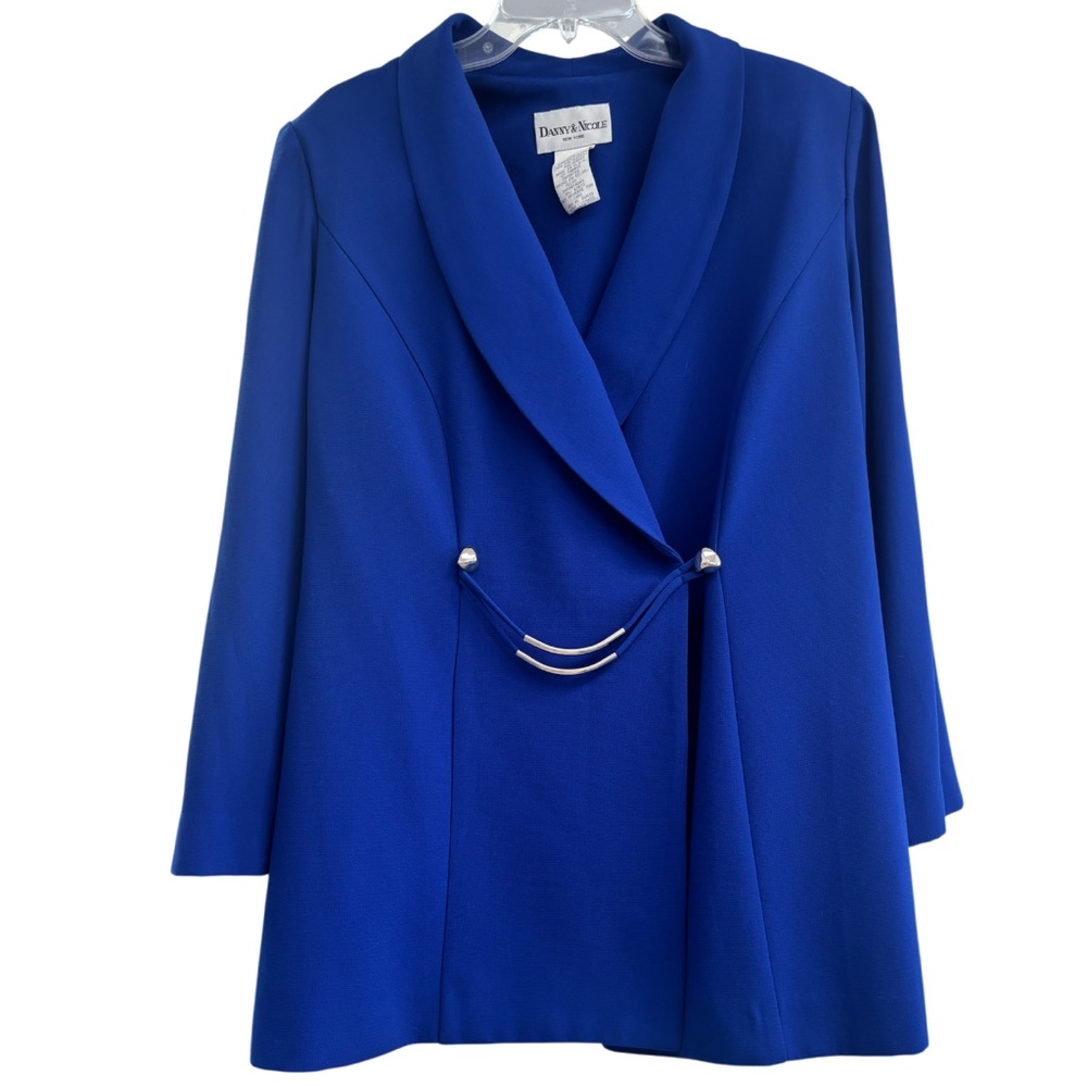 Vintage 90s Pants Suit Blazer Dress Trousers Blue Silver Chain Formal Size 16W - Picture 7 of 16